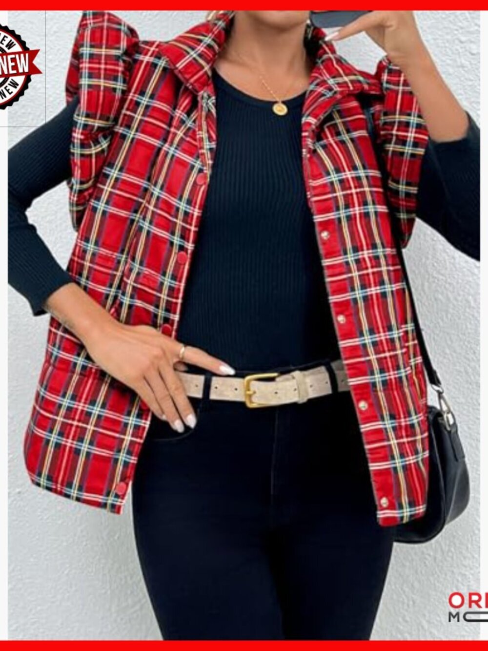 Lightweight Quilted Puffer Vest with Ruffle Sleeves, Button Closure - Picture 3 of 7